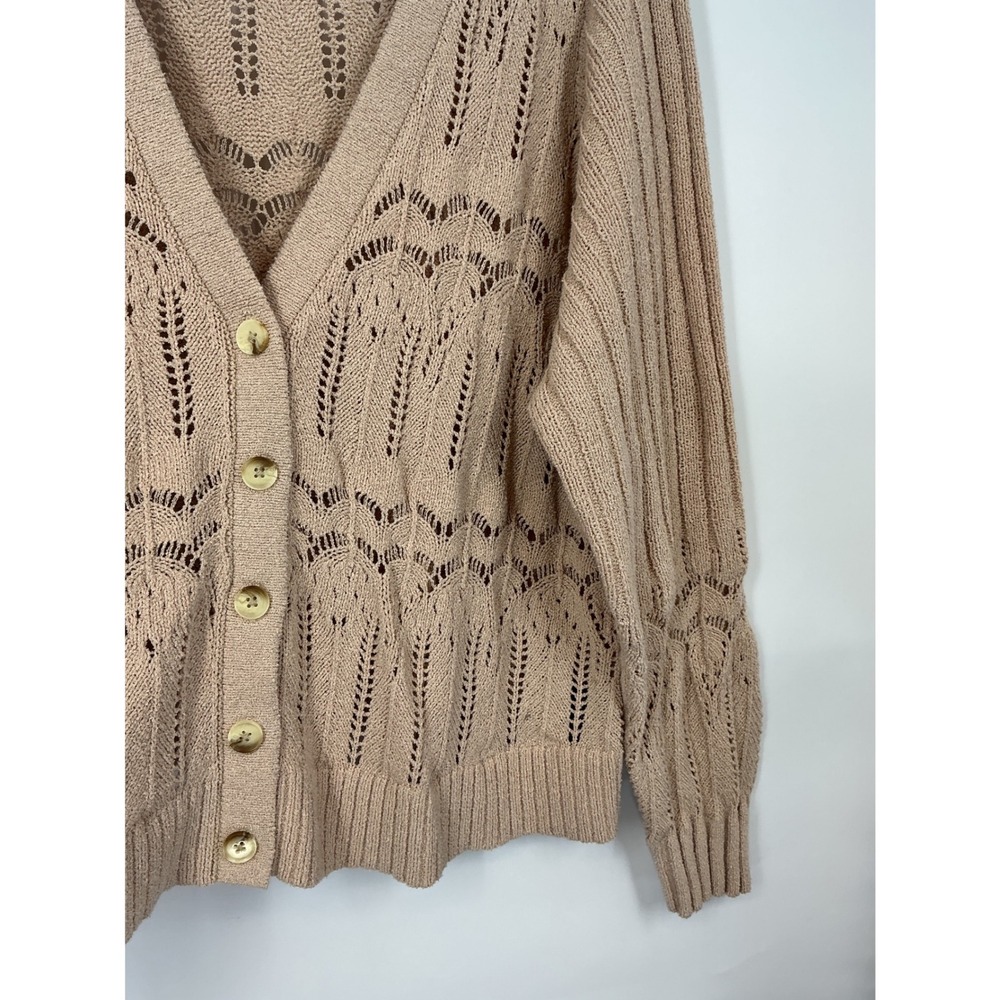 Torrid Size 2 Tan Pointelle Knit Cardigan Sweater Button Cottagecore Grannycore - Picture 4 of 11